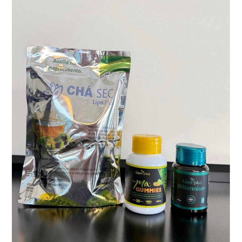 KIT POTENTE LIPO PLUS MILLENNIUM + GUMMIES EMAGRECEDOR EM GOMA +CHÁ SEC BRINDE